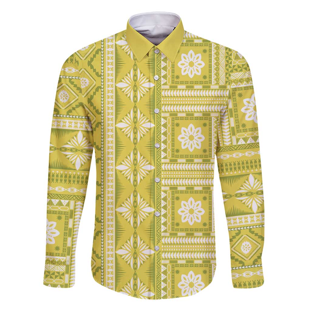 Fiji Masi All Yellow Family Matching Off Shoulder Maxi Dress and Hawaiian Shirt Tapa Pattern - Polynesian Pride