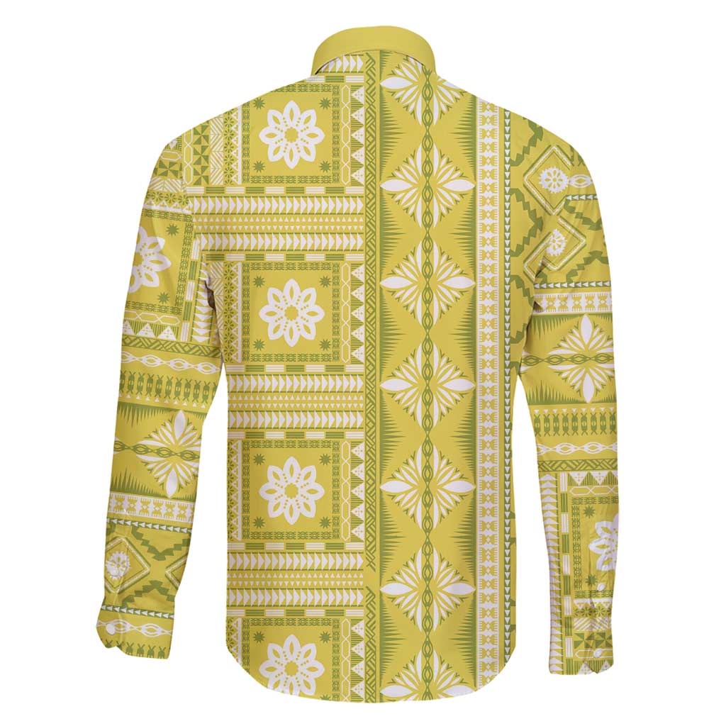 Fiji Masi All Yellow Family Matching Off Shoulder Maxi Dress and Hawaiian Shirt Tapa Pattern - Polynesian Pride