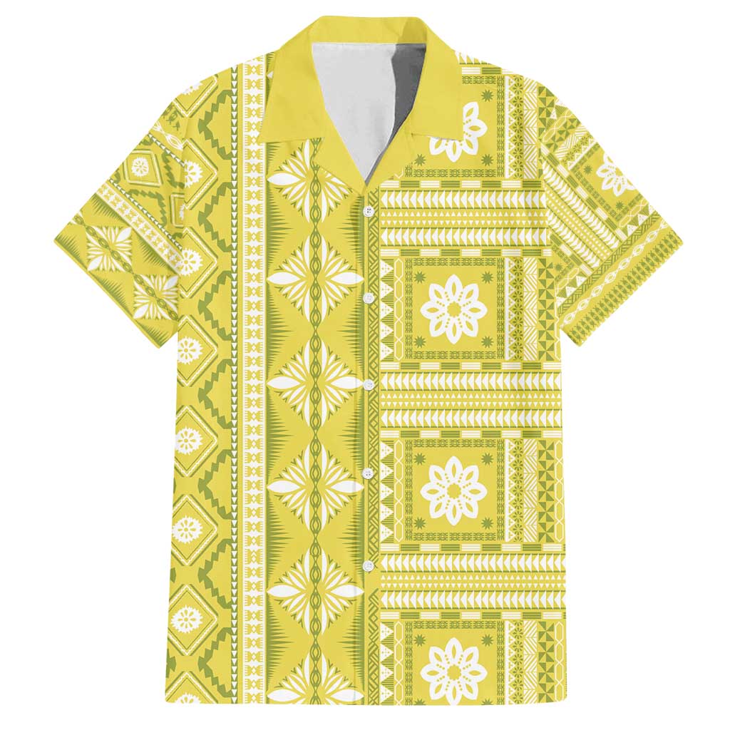 Fiji Masi All Yellow Family Matching Summer Maxi Dress and Hawaiian Shirt Tapa Pattern - Polynesian Pride