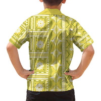 Fiji Masi All Yellow Family Matching Tank Maxi Dress and Hawaiian Shirt Tapa Pattern - Polynesian Pride