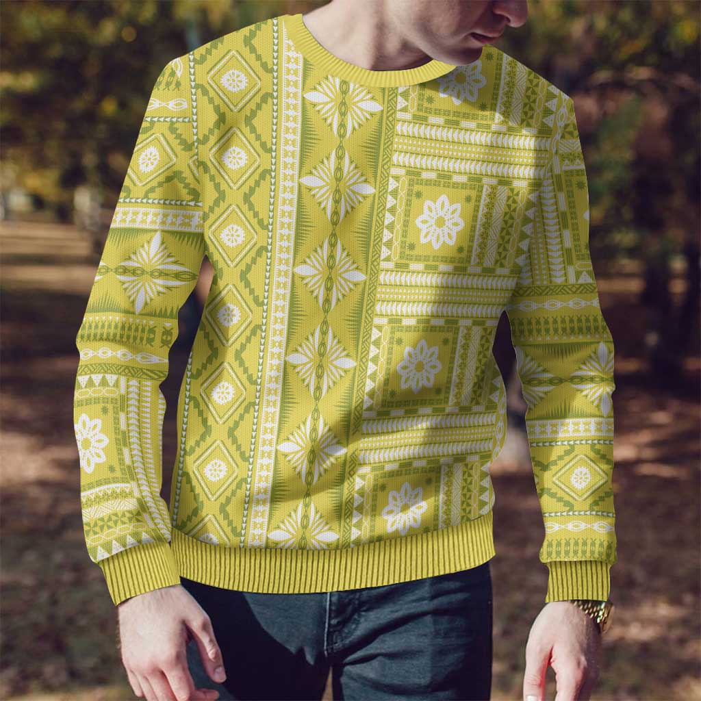 Fiji Masi All Yellow Ugly Christmas Sweater Tapa Pattern - Polynesian Pride