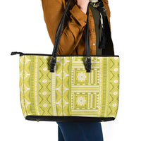 Fiji Masi All Yellow Leather Tote Bag Tapa Pattern - Polynesian Pride