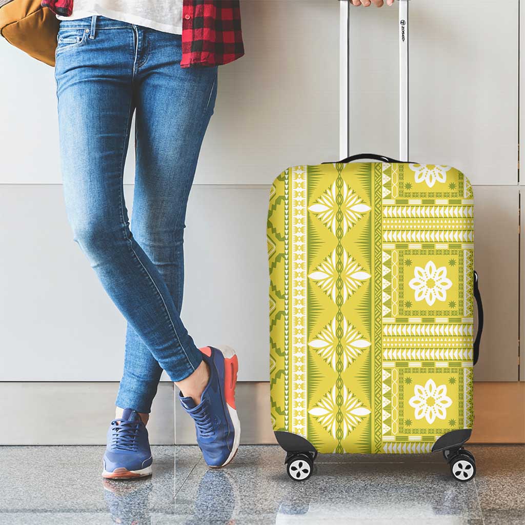 Fiji Masi All Yellow Luggage Cover Tapa Pattern - Polynesian Pride