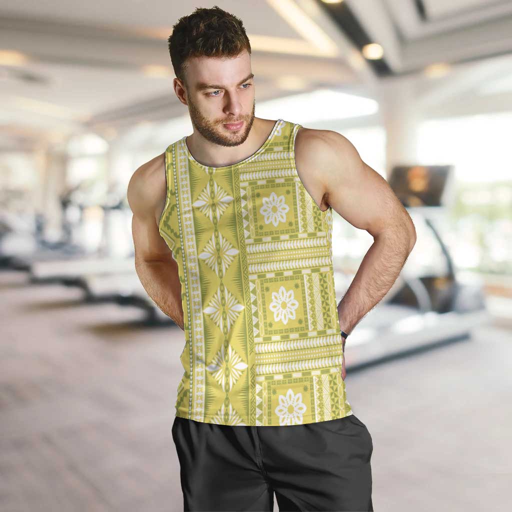 Fiji Masi All Yellow Men Tank Top Tapa Pattern - Polynesian Pride