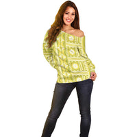 Fiji Masi All Yellow Off Shoulder Sweater Tapa Pattern - Polynesian Pride