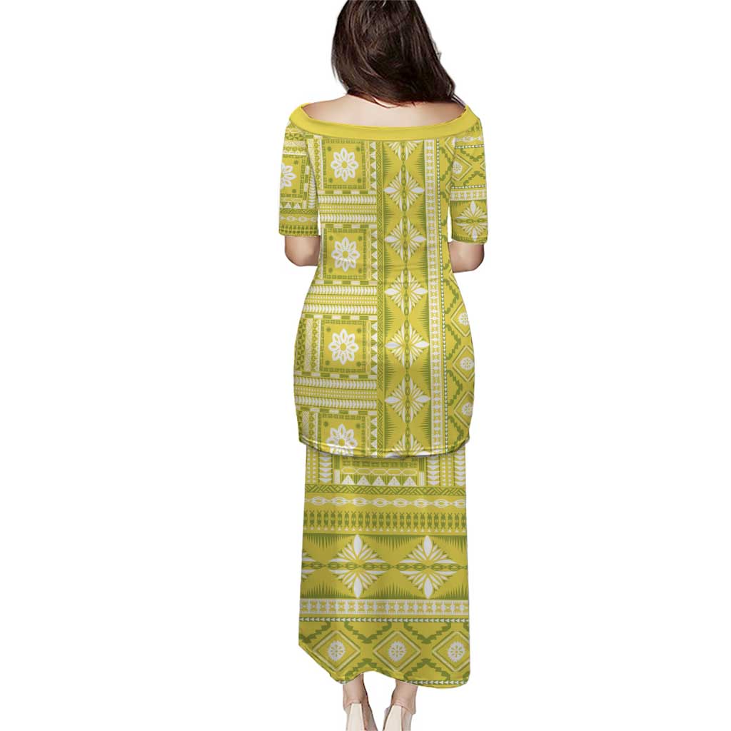 Fiji Masi All Yellow Puletasi Tapa Pattern - Polynesian Pride