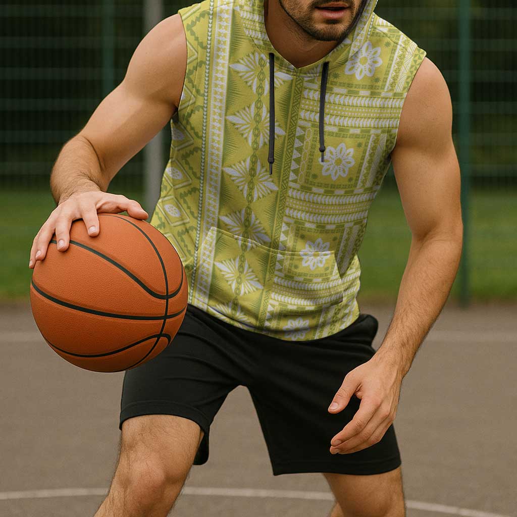 Fiji Masi All Yellow Sleeveless Hoodie Tapa Pattern - Polynesian Pride