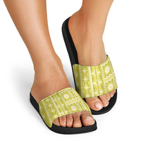 Fiji Masi All Yellow Slide Sandals Tapa Pattern - Polynesian Pride