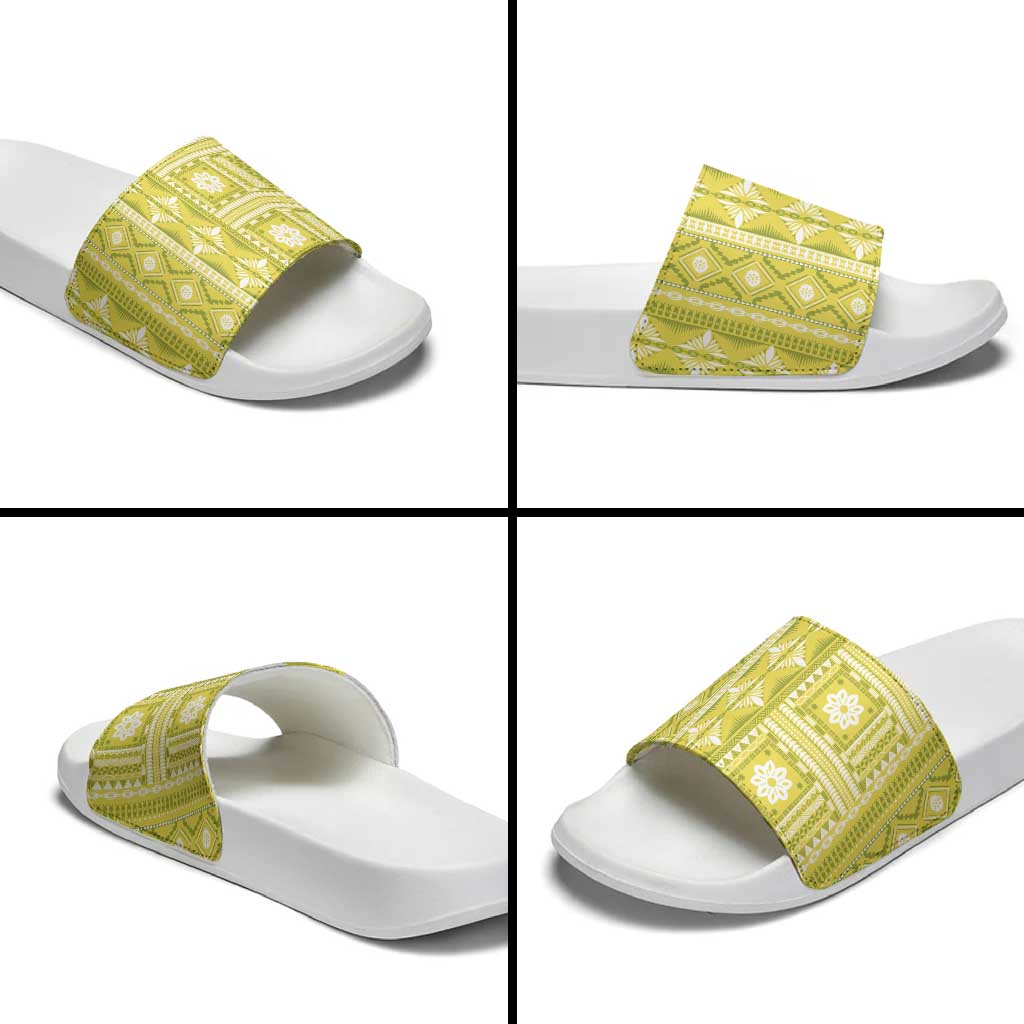 Fiji Masi All Yellow Slide Sandals Tapa Pattern - Polynesian Pride
