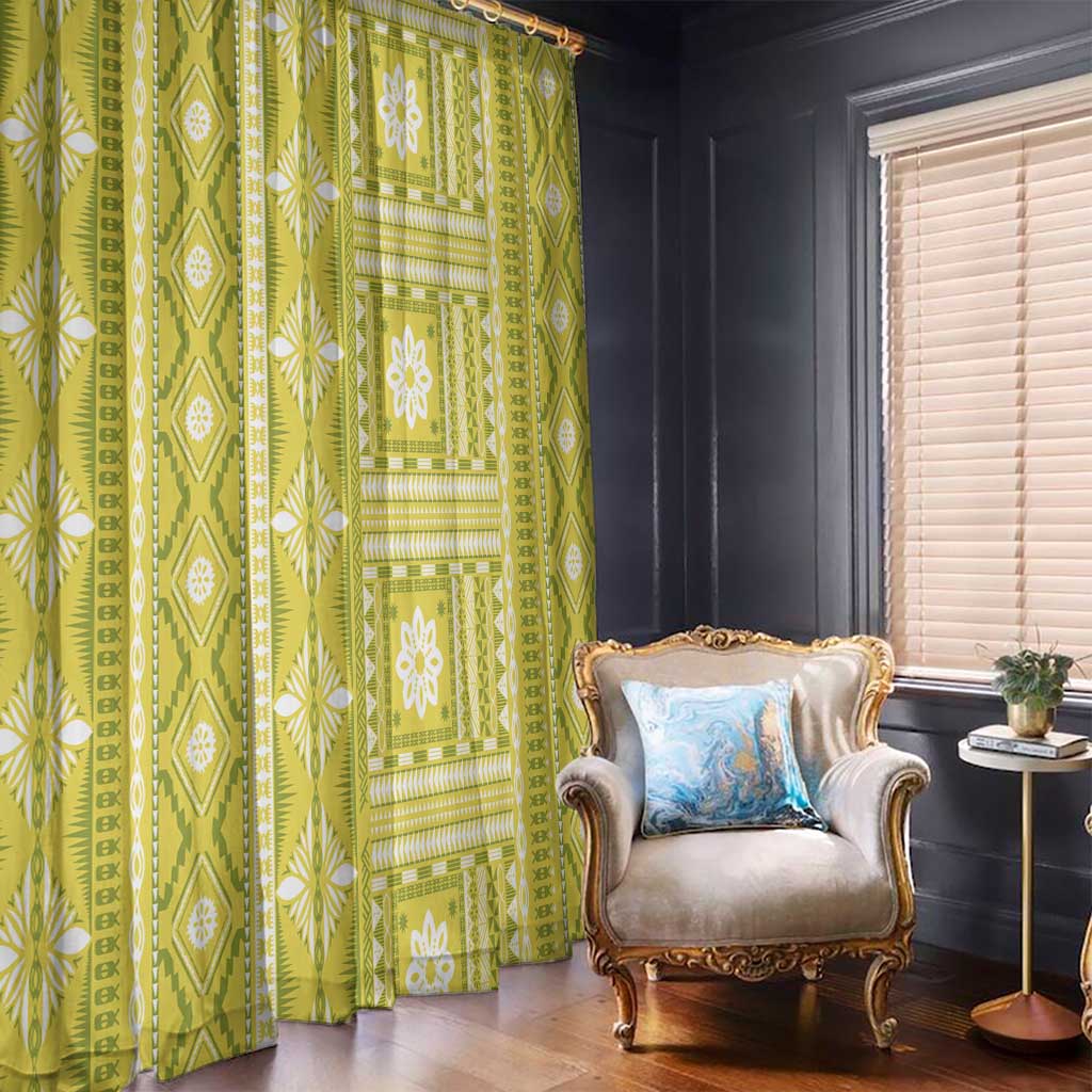 Fiji Masi All Yellow Window Curtain Tapa Pattern - Polynesian Pride