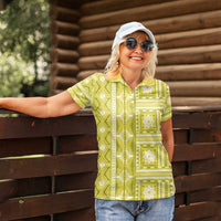 Fiji Masi All Yellow Women Polo Shirt Tapa Pattern - Polynesian Pride