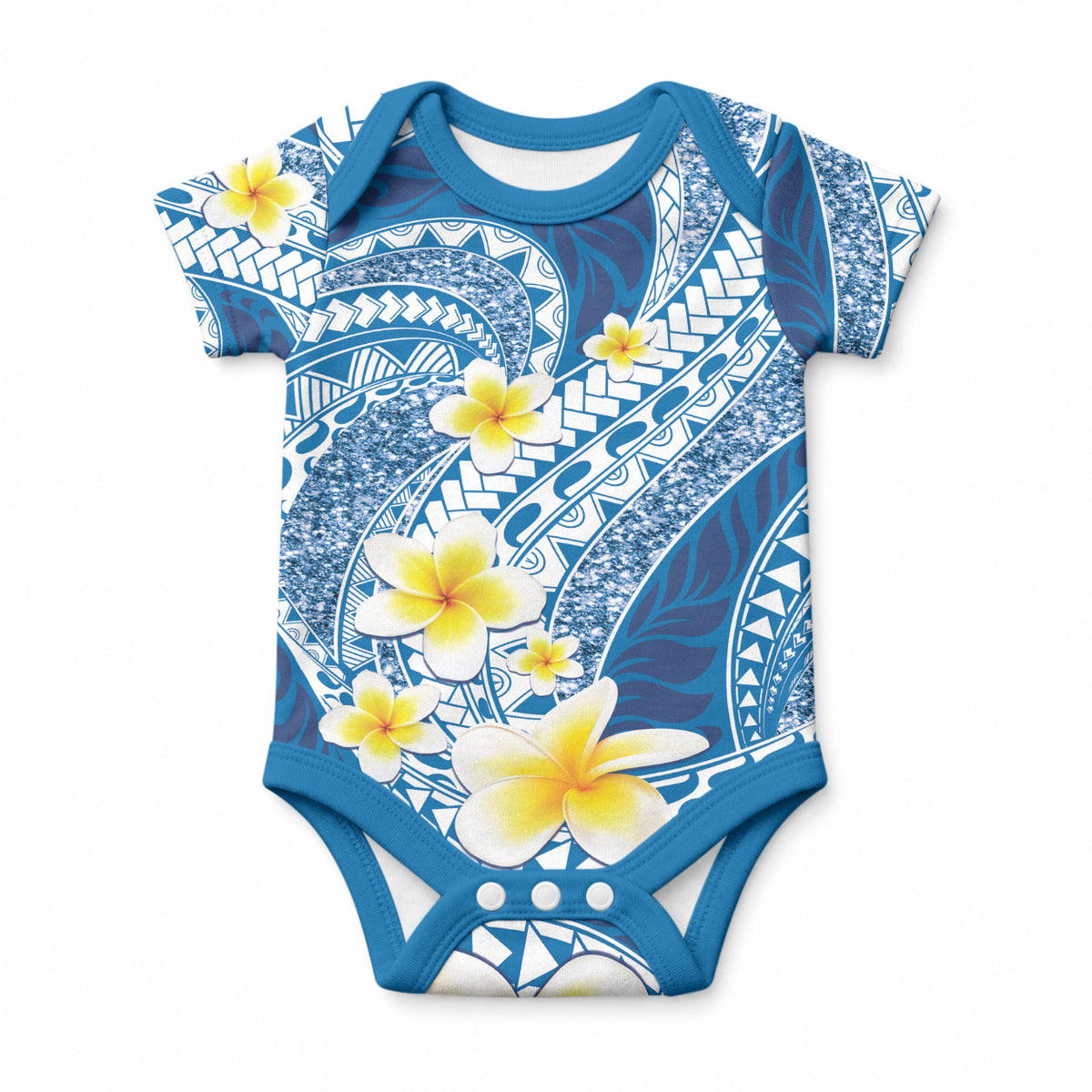 Plumeria Polynesian Blue Glitter Pattern Baby Onesie LT01 Blue - Polynesian Pride