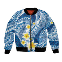 Plumeria Polynesian Blue Glitter Pattern Bomber Jacket