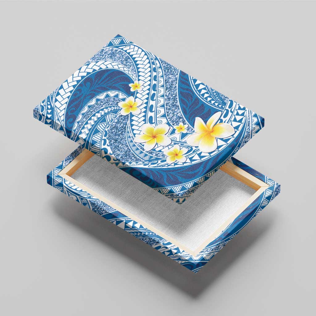 Plumeria Polynesian Blue Glitter Pattern Canvas Wall Art