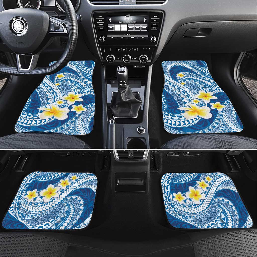 Plumeria Polynesian Blue Glitter Pattern Car Mats LT01 Set 4pcs Blue - Polynesian Pride