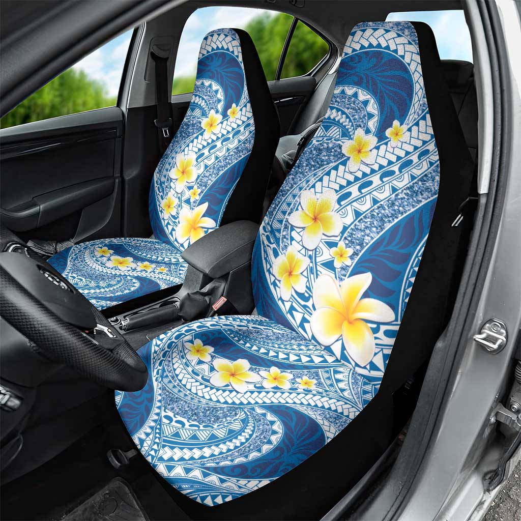 Plumeria Polynesian Blue Glitter Pattern Car Seat Cover