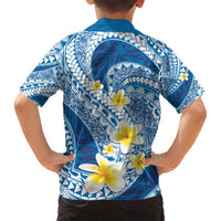 Plumeria Polynesian Blue Glitter Pattern Family Matching Tank Maxi Dress and Hawaiian Shirt