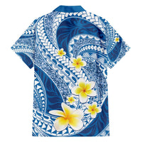 Plumeria Polynesian Blue Glitter Pattern Family Matching Tank Maxi Dress and Hawaiian Shirt