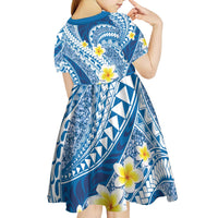 Plumeria Polynesian Blue Glitter Pattern Kid Short Sleeve Dress
