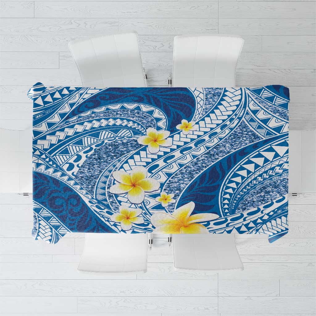 Plumeria Polynesian Blue Glitter Pattern Tablecloth LT01 Blue - Polynesian Pride