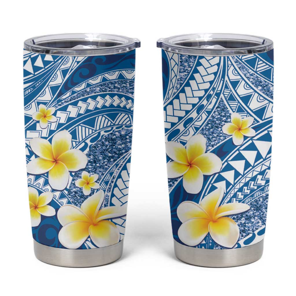 Plumeria Polynesian Blue Glitter Pattern Tumbler Cup LT01 Blue - Polynesian Pride