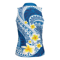 Plumeria Polynesian Blue Glitter Pattern Women Sleeveless Polo Shirt