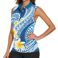Plumeria Polynesian Blue Glitter Pattern Women Sleeveless Polo Shirt