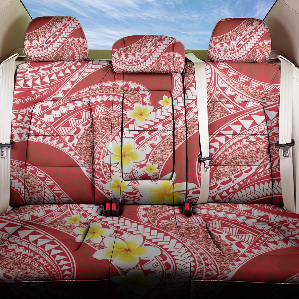 Plumeria Polynesian Coral Glitter Pattern Back Car Seat Cover LT01 One Size Coral - Polynesian Pride