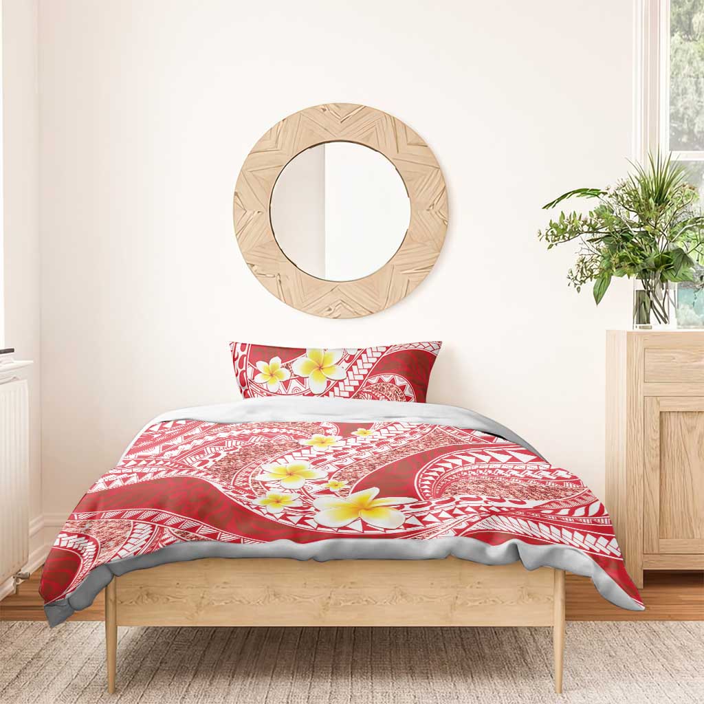 Plumeria Polynesian Coral Glitter Pattern Bedding Set