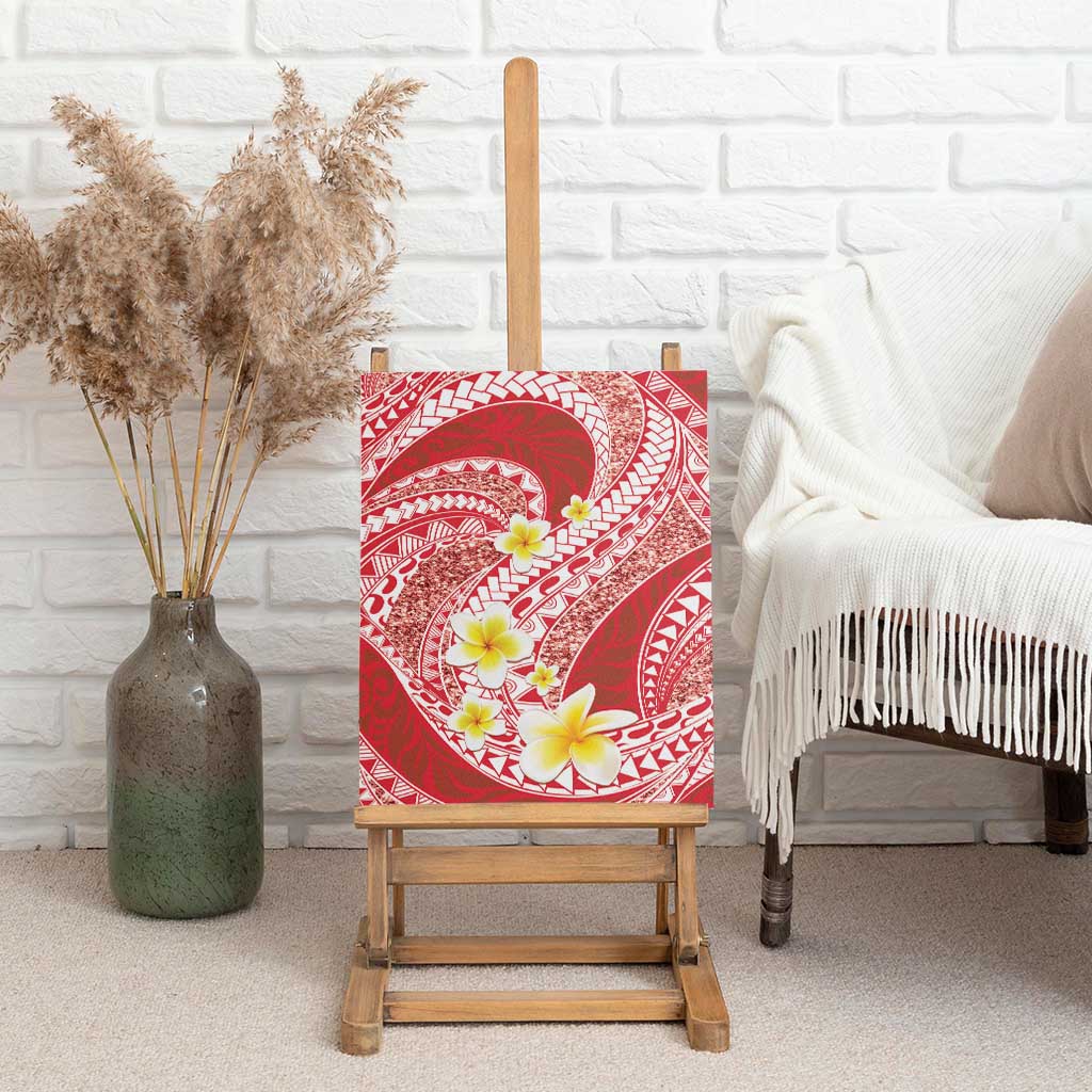 Plumeria Polynesian Coral Glitter Pattern Canvas Wall Art