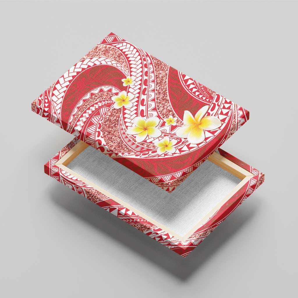 Plumeria Polynesian Coral Glitter Pattern Canvas Wall Art