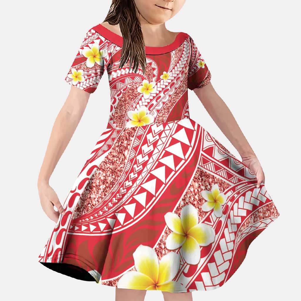 Plumeria Polynesian Coral Glitter Pattern Family Matching Mermaid Dress and Hawaiian Shirt