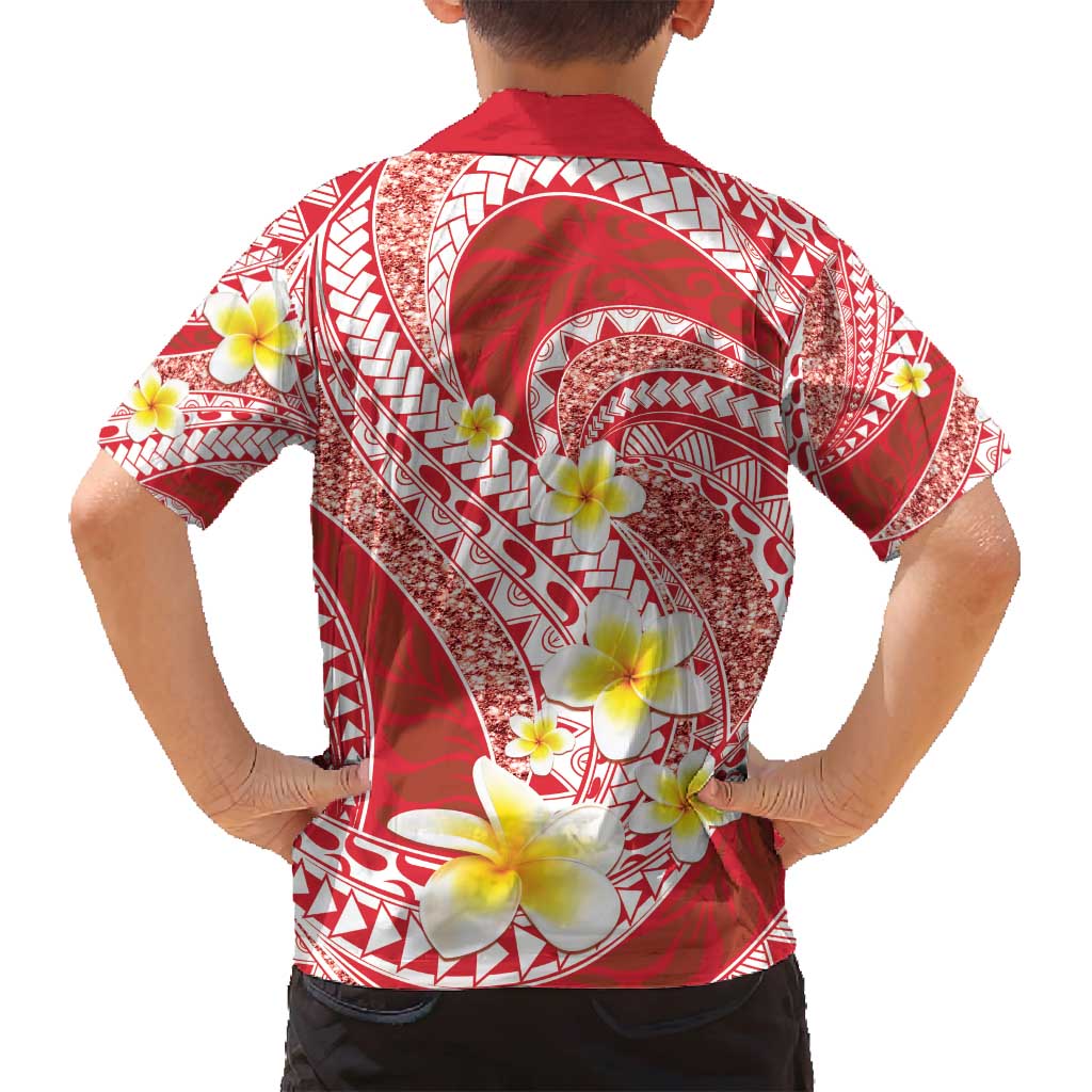 Plumeria Polynesian Coral Glitter Pattern Family Matching Off Shoulder Maxi Dress and Hawaiian Shirt LT01 - Polynesian Pride