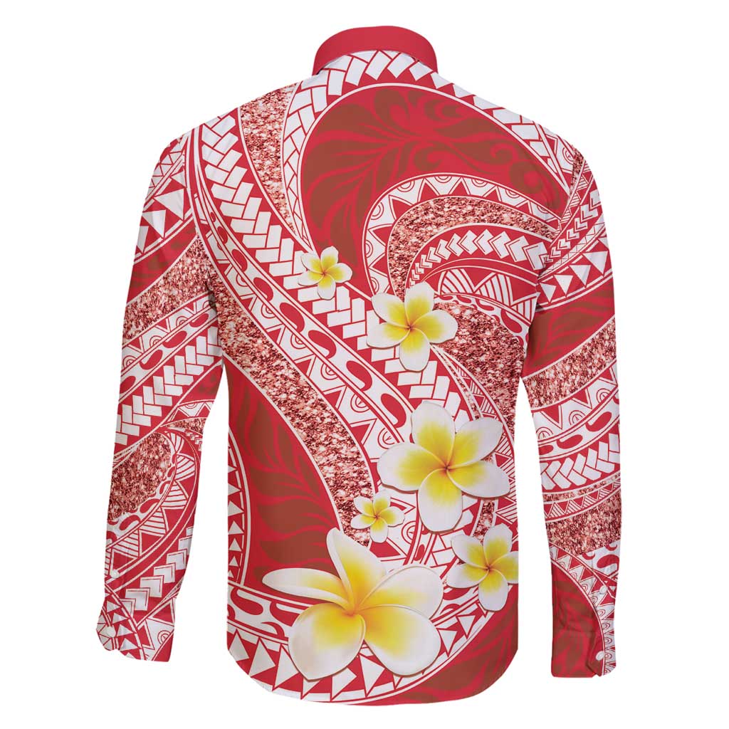 Plumeria Polynesian Coral Glitter Pattern Family Matching Off Shoulder Maxi Dress and Hawaiian Shirt LT01 - Polynesian Pride