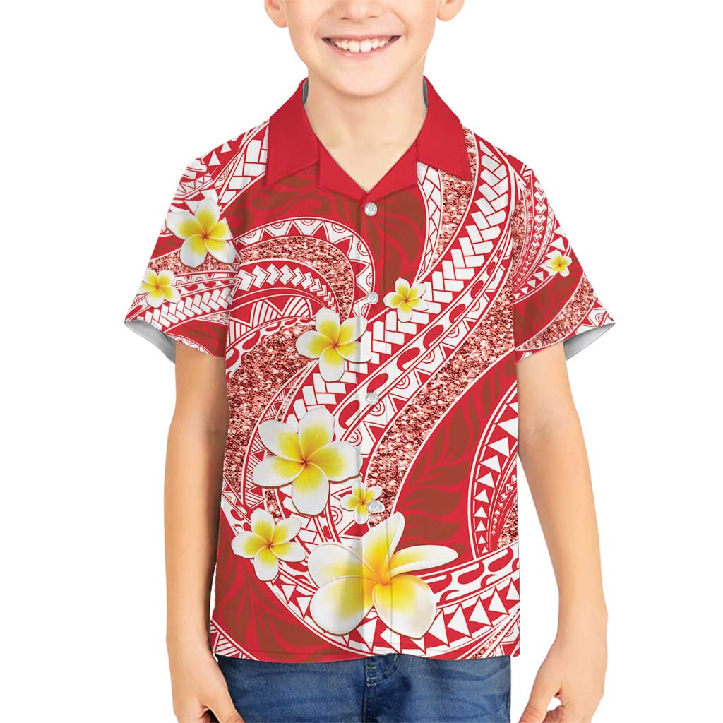 Plumeria Polynesian Coral Glitter Pattern Family Matching Off Shoulder Maxi Dress and Hawaiian Shirt LT01 Son's Shirt Coral - Polynesian Pride