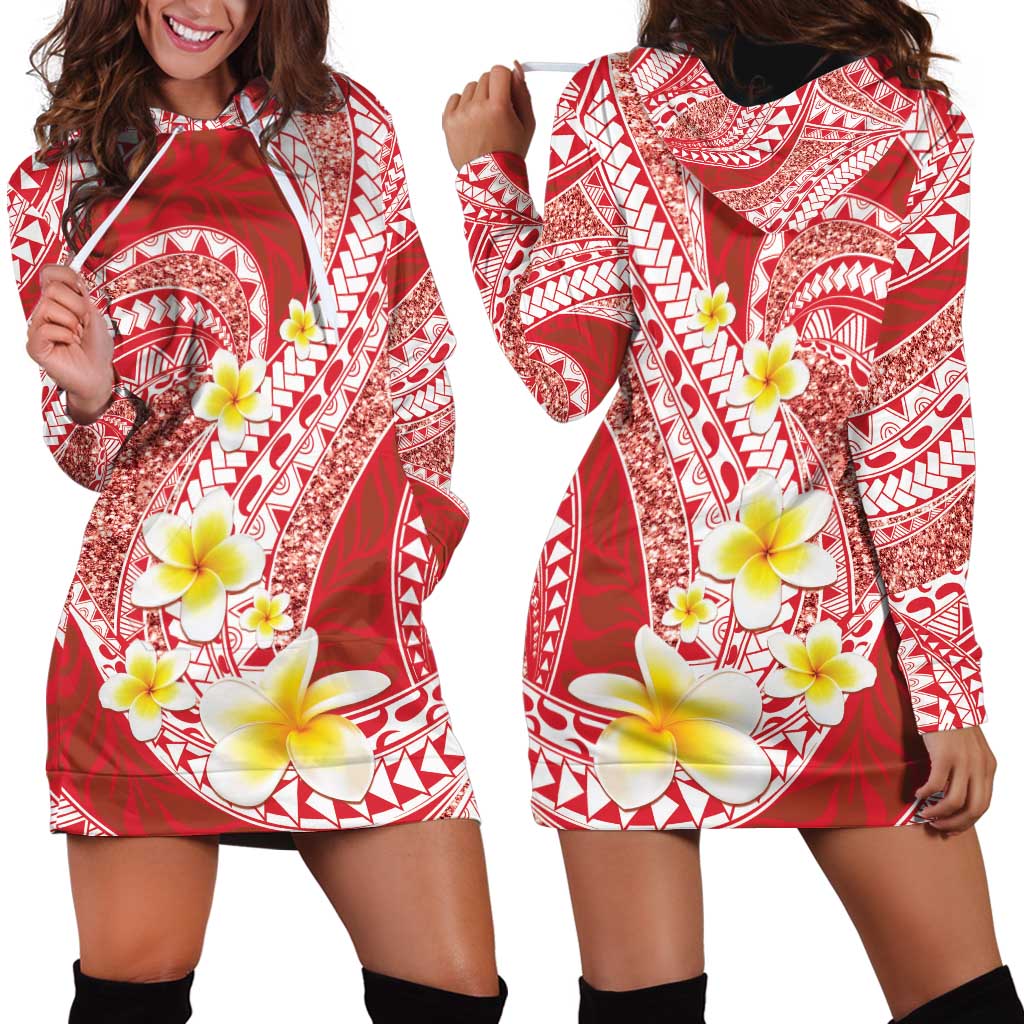 Plumeria Polynesian Coral Glitter Pattern Hoodie Dress
