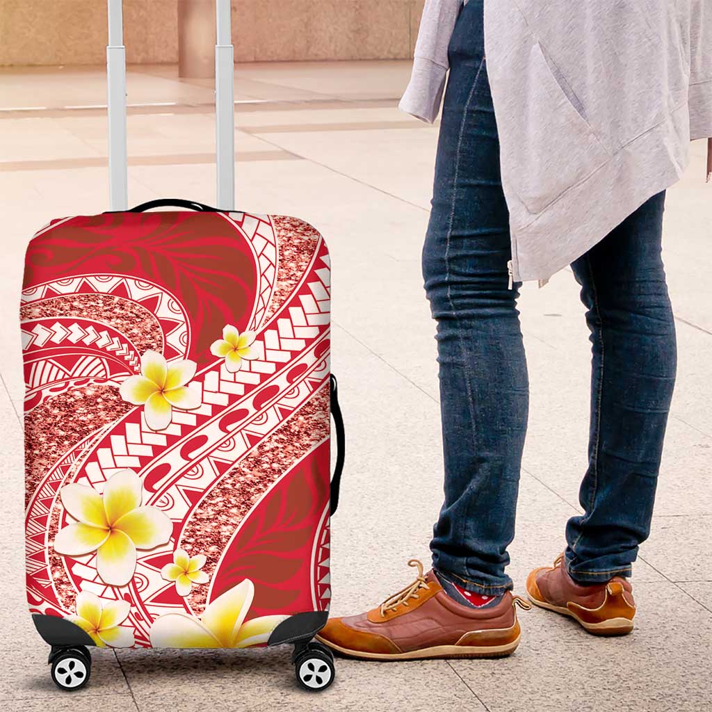 Plumeria Polynesian Coral Glitter Pattern Luggage Cover LT01 Coral - Polynesian Pride