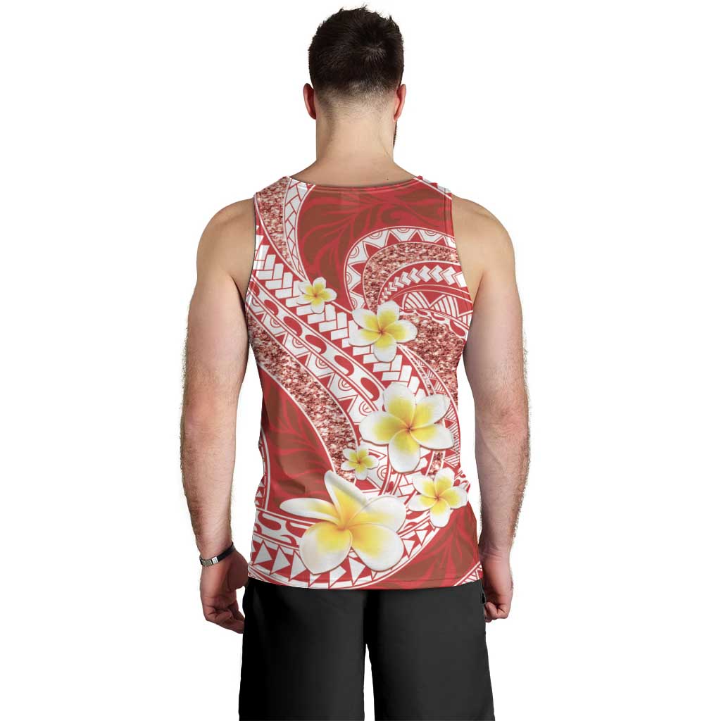Plumeria Polynesian Coral Glitter Pattern Men Tank Top