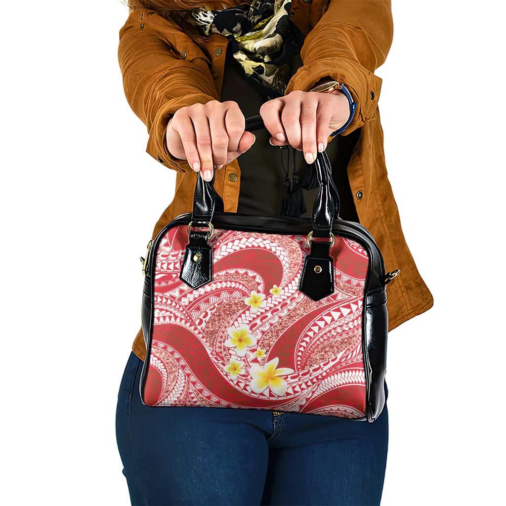 Plumeria Polynesian Coral Glitter Pattern Shoulder Handbag LT01 One Size Coral - Polynesian Pride