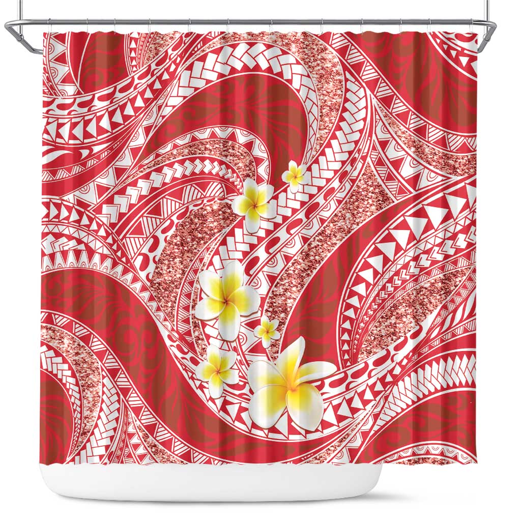 Plumeria Polynesian Coral Glitter Pattern Shower Curtain LT01 Coral - Polynesian Pride