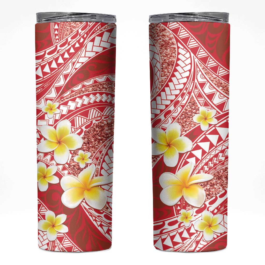 Plumeria Polynesian Coral Glitter Pattern Skinny Tumbler LT01 Coral - Polynesian Pride