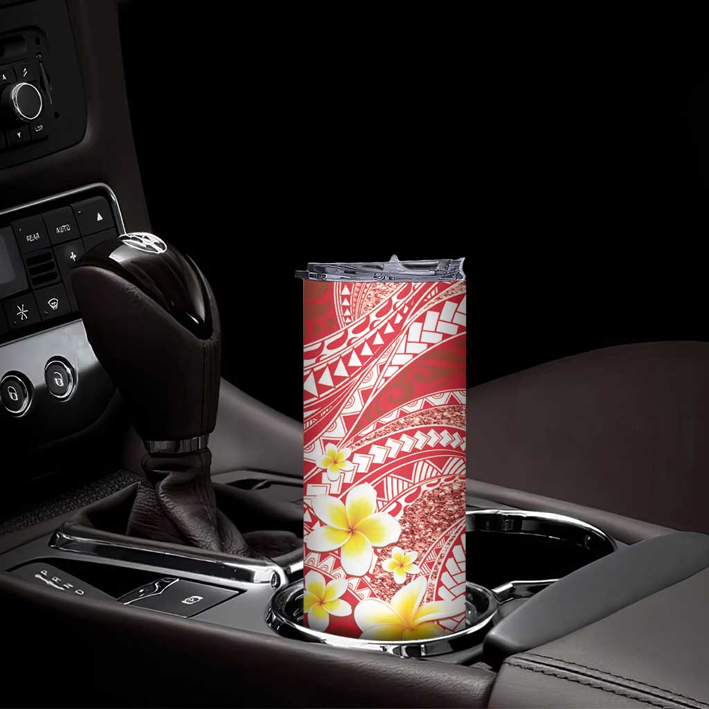 Plumeria Polynesian Coral Glitter Pattern Skinny Tumbler