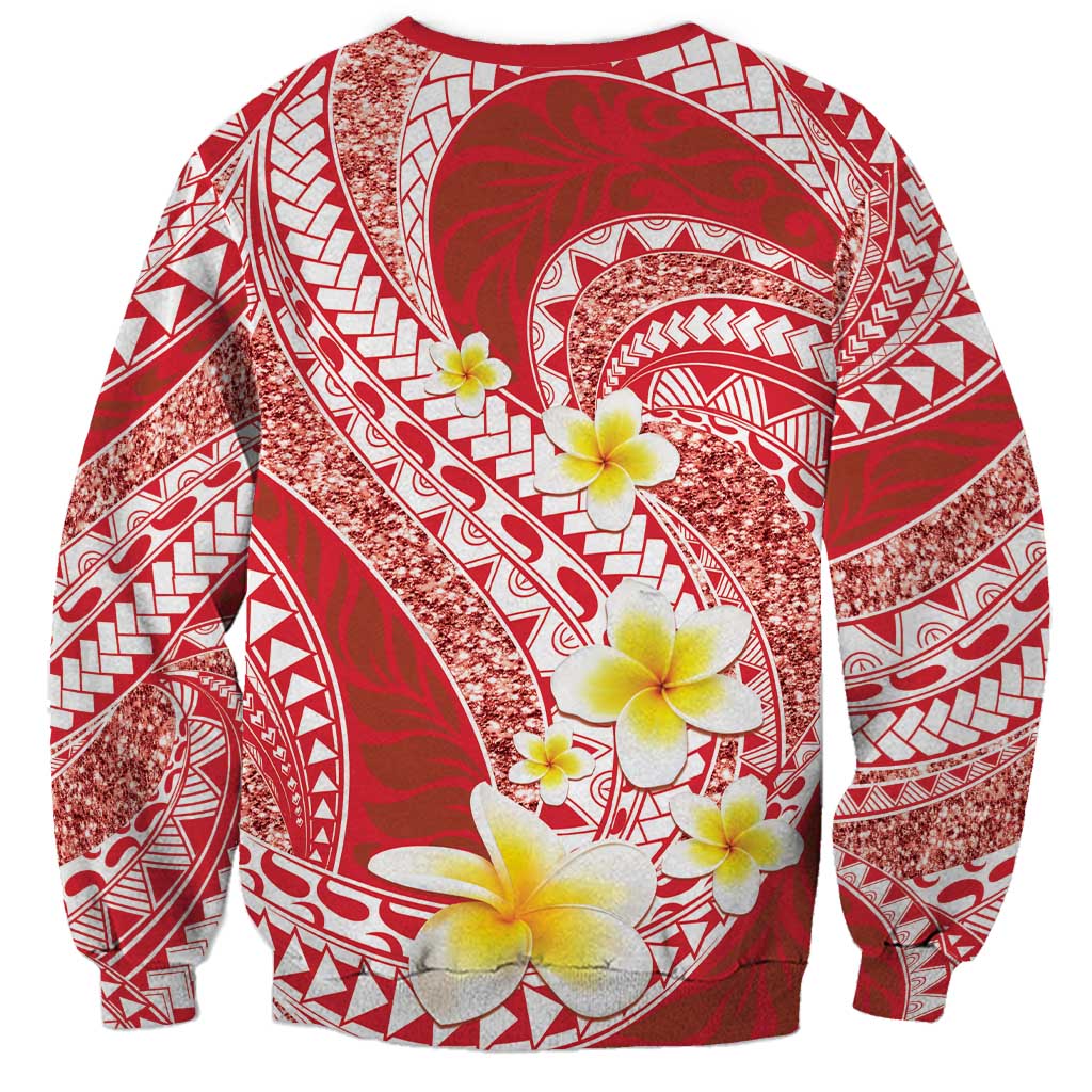 Plumeria Polynesian Coral Glitter Pattern Sweatshirt