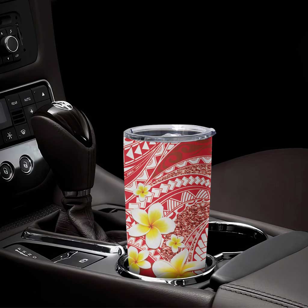Plumeria Polynesian Coral Glitter Pattern Tumbler Cup