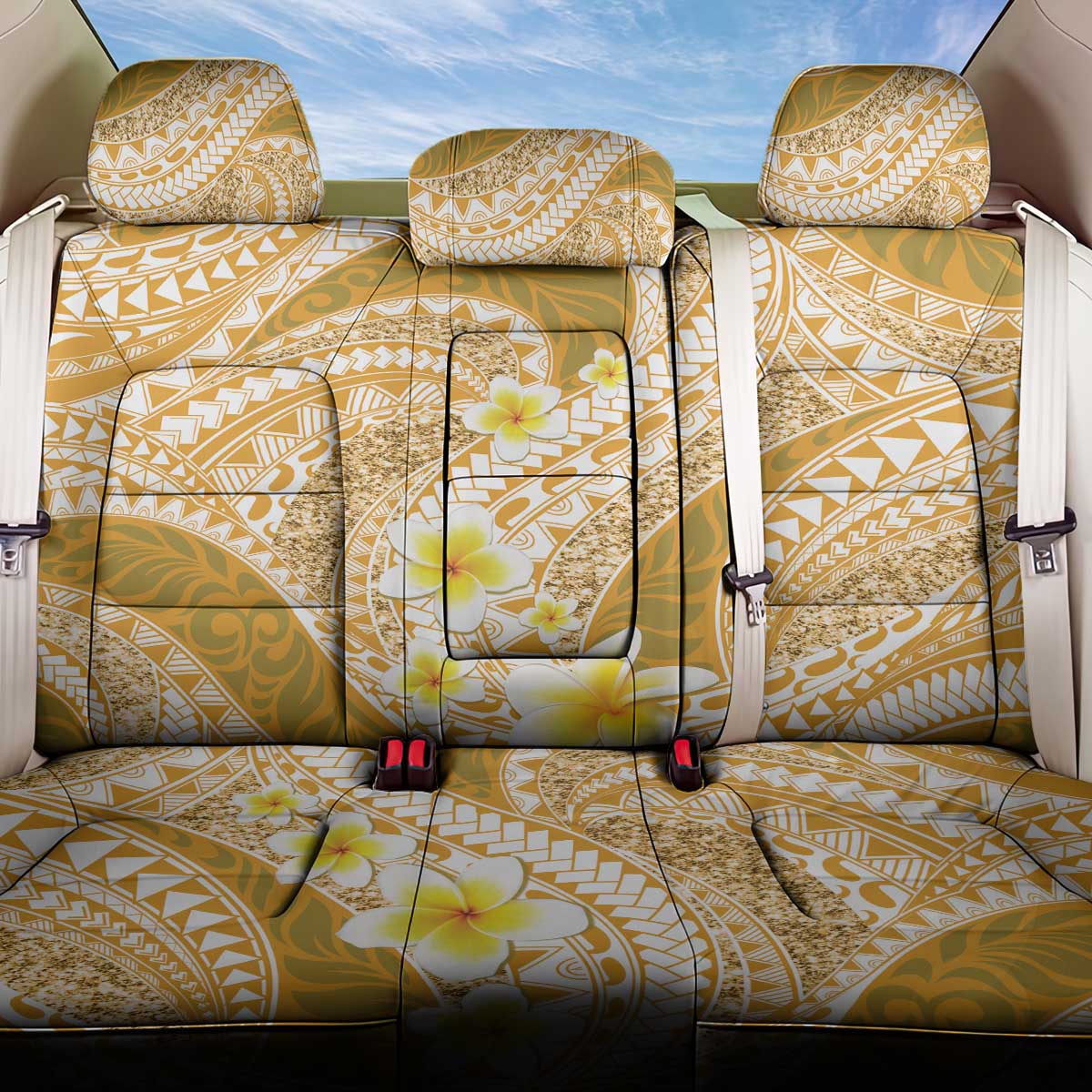 Plumeria Polynesian Gold Glitter Pattern Back Car Seat Cover LT01 One Size Gold - Polynesian Pride