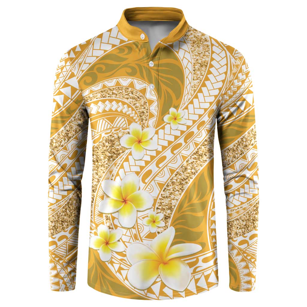 Plumeria Polynesian Gold Glitter Pattern Button Sweatshirt