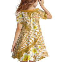 Plumeria Polynesian Gold Glitter Pattern Family Matching Off The Shoulder Long Sleeve Dress and Hawaiian Shirt