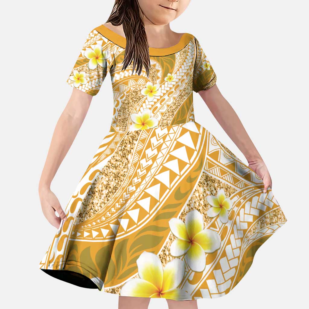 Plumeria Polynesian Gold Glitter Pattern Family Matching Puletasi and Hawaiian Shirt