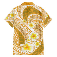 Plumeria Polynesian Gold Glitter Pattern Family Matching Puletasi and Hawaiian Shirt