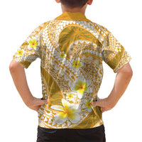 Plumeria Polynesian Gold Glitter Pattern Family Matching Tank Maxi Dress and Hawaiian Shirt